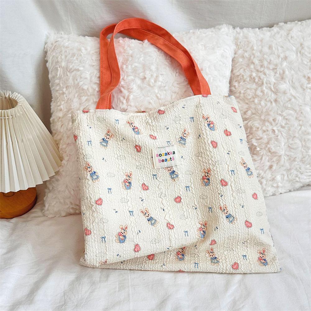 

Модная мягкая холщовая сумка-тоут с тиснением для девочек, двухслойная, большой вместимости BlueDress Bunny