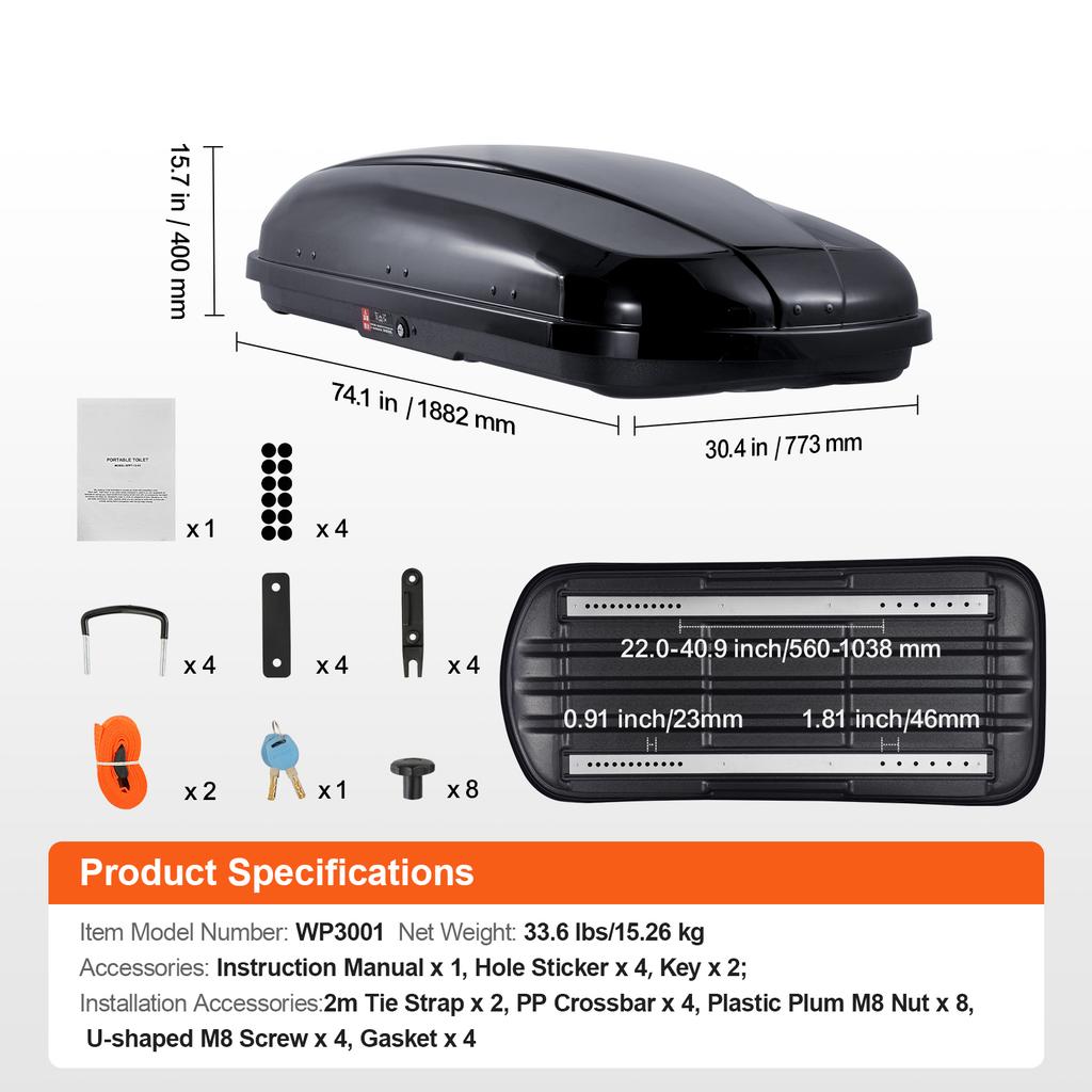 SucceBuy Rooftop Cargo Carrier Roof Cargo Box ABS Hard Shell Roof Box with Dual-Sided Opening and 2 Reinforced Strap Aerodynamic