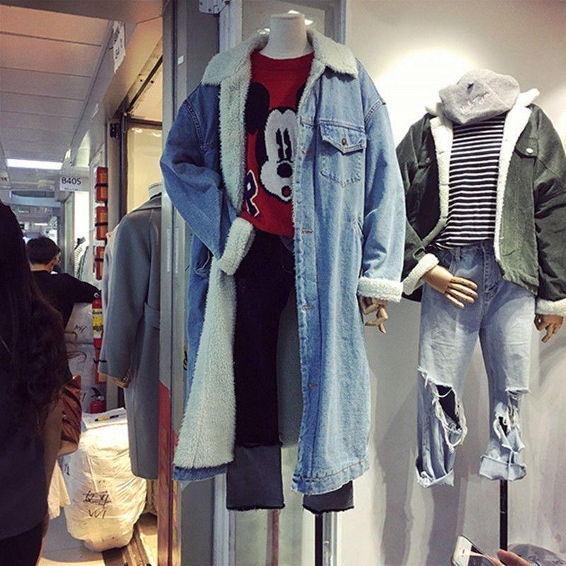 Podzimní a zimní nová korejská verze bavlněné bundy volná a silná rovná hlaveň 100% bavlněná bunda kovbojský kašmírový kabát