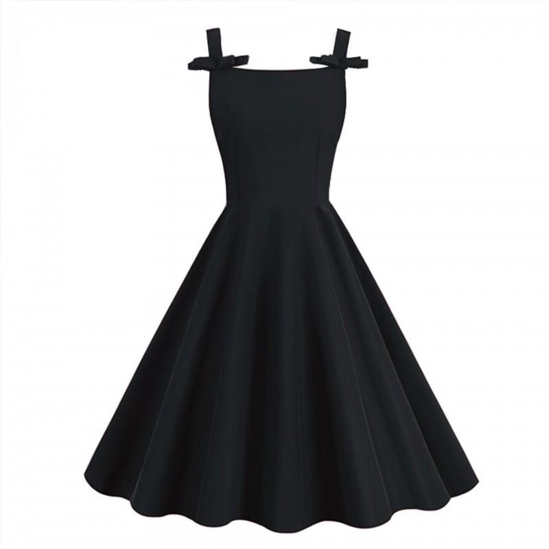 Sleeveless Vintage Hepburn Style Wrap Dress With Bow Detail A-Line Midi Women