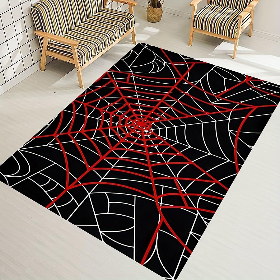 Halloween Spider Web Doormat, Black Red Gothic Entrance Rug, Scary Horror Floor Mat, Non-Slip Home Decor for Party & Entryway