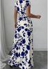 Rose Print V-neck Short-sleeved Slim Dress - Elegant Summer Women's Clothing 2026