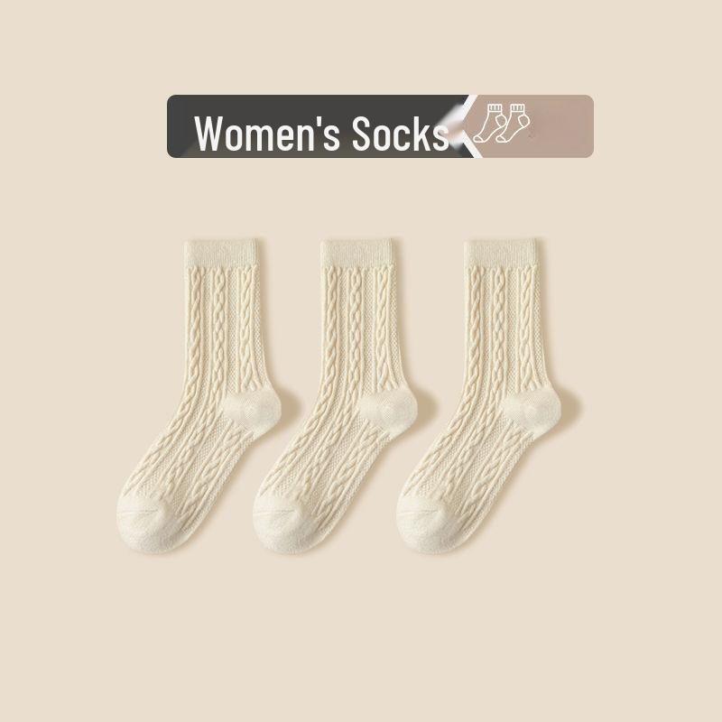 Women's Thick Cable-Knit Imitation Cashmere Mid-Calf Socks - Fleece-Lined, Warm, Japanese-Style, Maternity Slouch for Autumn/Winter