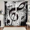 2pcs, Polyester Material, HD Digital Printing Black and White Musical Note Pattern, Light Filtering Curtain, Suitable for Bedroo