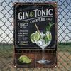 Vintage Cocktail Bar Sign Retro Gin Tonic Metal Wall Plaque Durable 2D Aluminum Wall Art for Home Bar Kitchen Decor