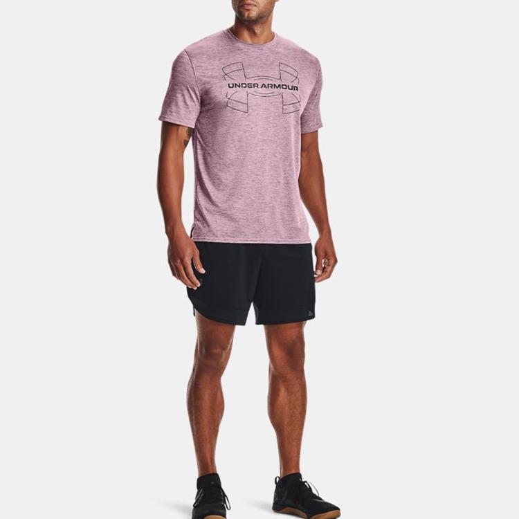 Under Armour Logo Print Solid Color Training T-Shirt Men Tops Mallow-Pink 1366145-698