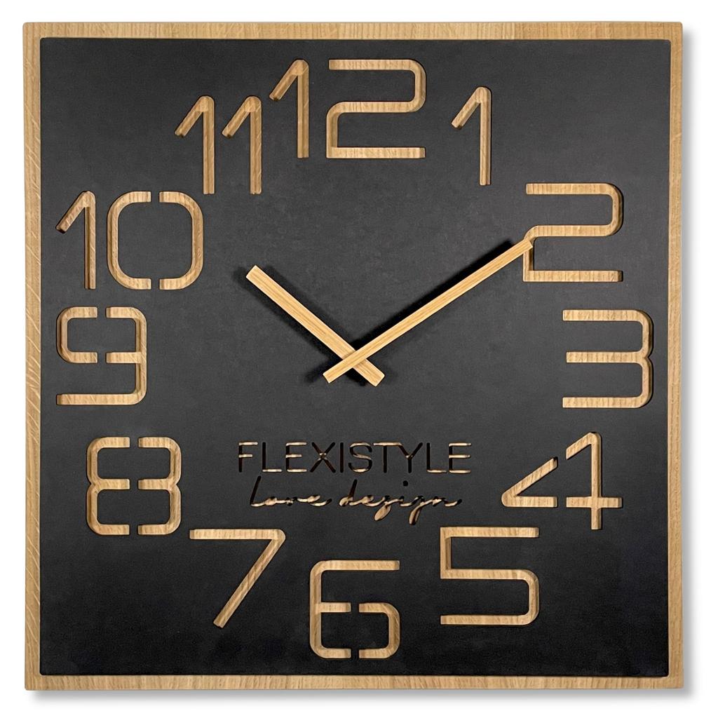 Große Wanduhr für das Wohnzimmer, schwarz, EKO-Ziffern, 60cm