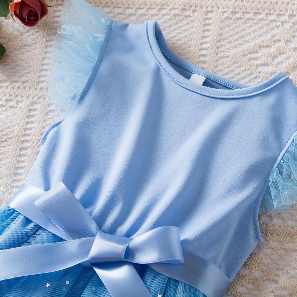 Girls' Fashion Ocean Star Gradient Mesh Children's Short Sleeve Casual Dresses