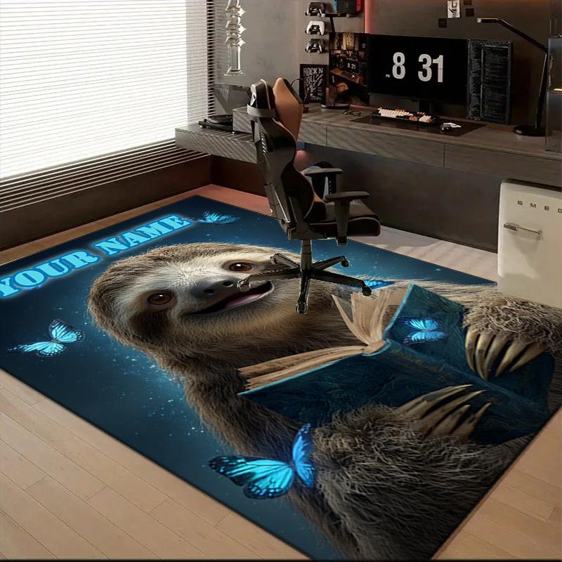 1PC Custom Name Sloth Magical Book Theme Floor Mat Ideal for Living Room, Game Rooms, Office, Bedroom Floor Mat Playful Design