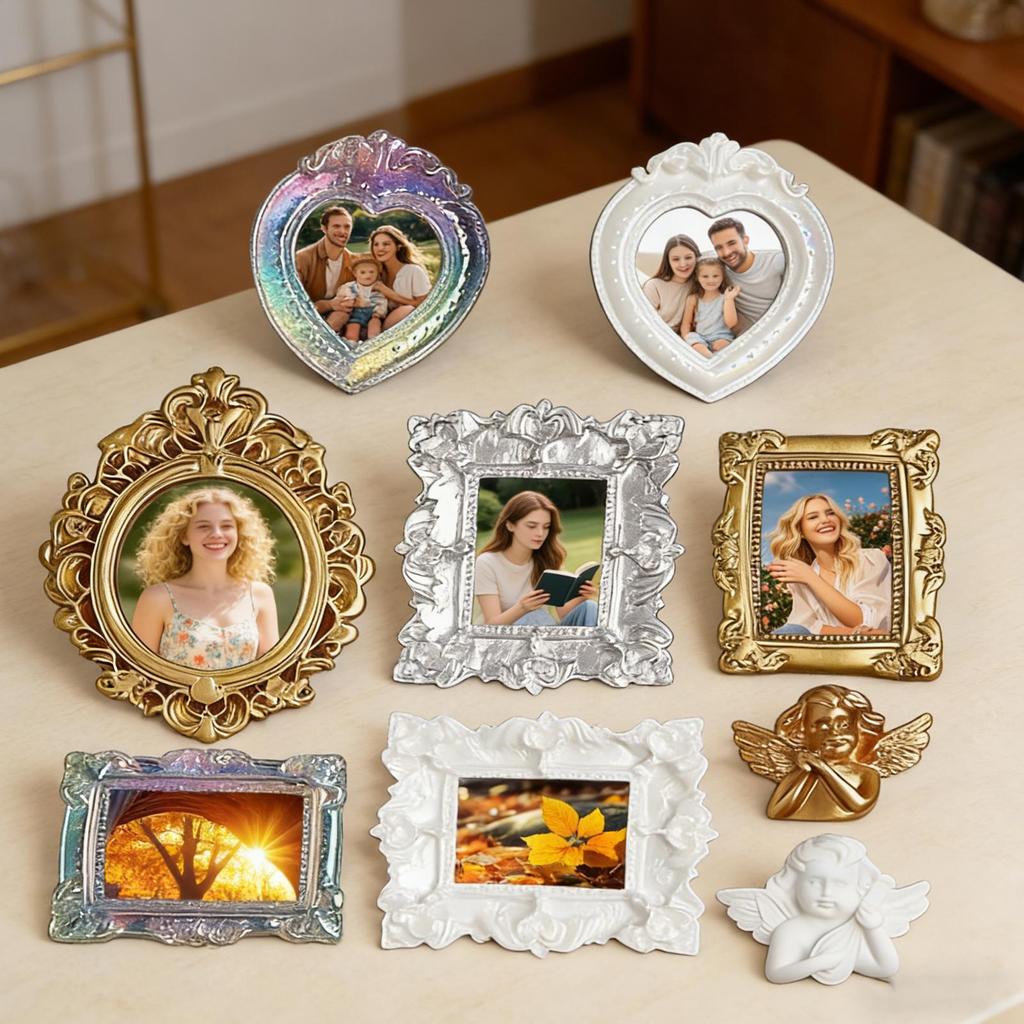 9Pcs Dollhouse Frame Ornament Mini Albums Mini Picture Frame European Retro Picture Frame Exquisite Relief Shooting Props