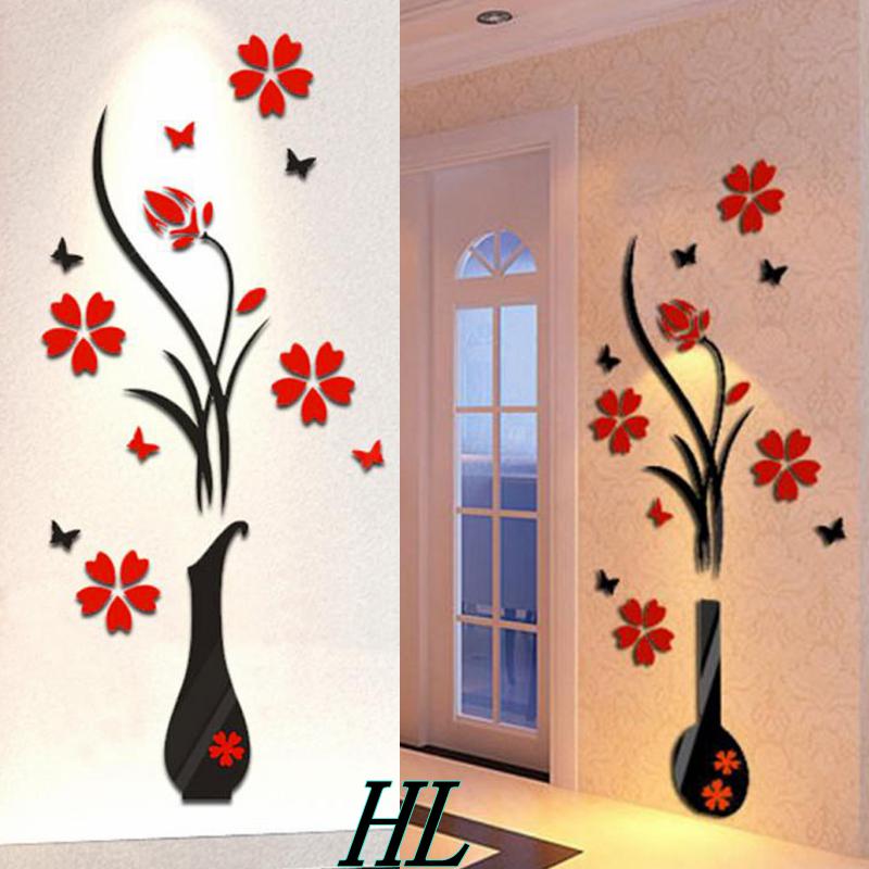 3D tridimensional de Pared Flor florero decorativo de bricolaje Adhesivo removible-Rosa 3D tridimensional de Pared Flor florero decorativo de bricolaje Adhesivo removible-Rosa