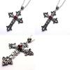 Gothic Dark Red Ruby Cross Necklace Vintage Floral Pendant For Unisex Fashion Lovers