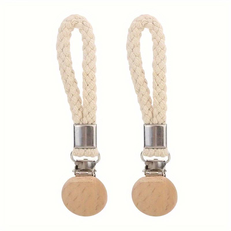 2PC Wood Durable Towel Clip Home Decoration Hook Bathroom Cotton Rope Multi-Function Hanger Rural Style 11.5x3cm
