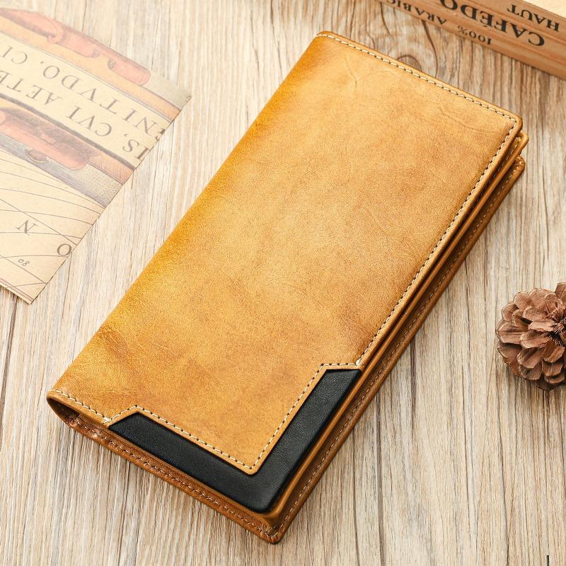 Portefeuille Vintage en Cuir Véritable pour Homme Tout-en-un Cuir Portefeuille Long pour Homme Multi-cartes Sac de Ramassage Taureau pour Homme