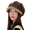 Women's Retro Plaid Plush Hat - Autumn Winter Warm Short Brim Versatile Slimming Travel Photo Hat