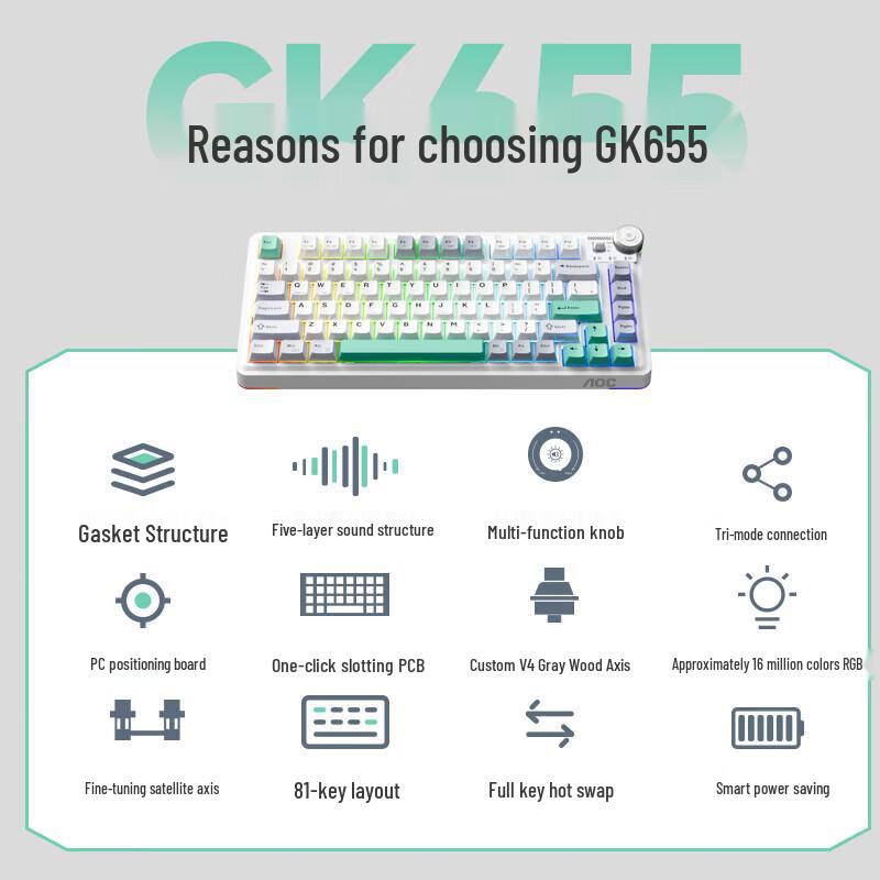 AOC GK655 Tri-Mode Hot-Swappable Mechanical Keyboard