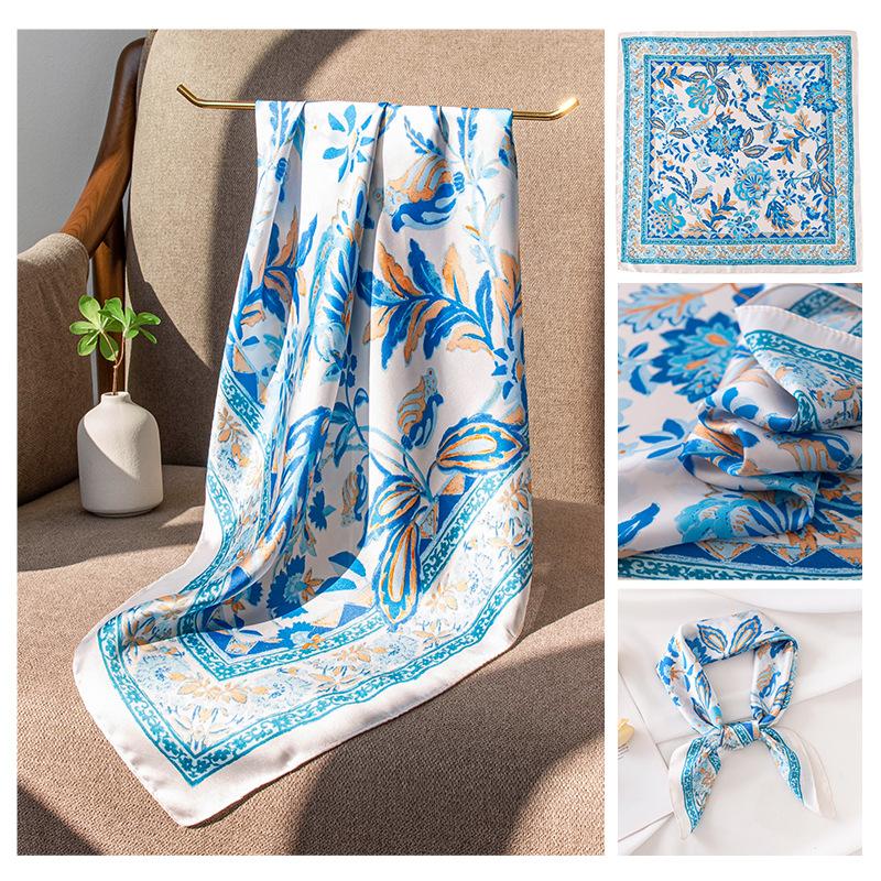 70cm Small Square Scarf Silk High-end Feeling Retro Chinese Style Printed Women's New Stylish Mother Thin