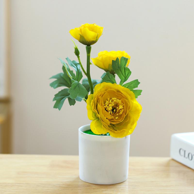 1 STK Hjem Hage Dekor Te Rose 3 Hoder Bord Ornament Falske Blomster Kunstig Blomst Mini Bonsai
