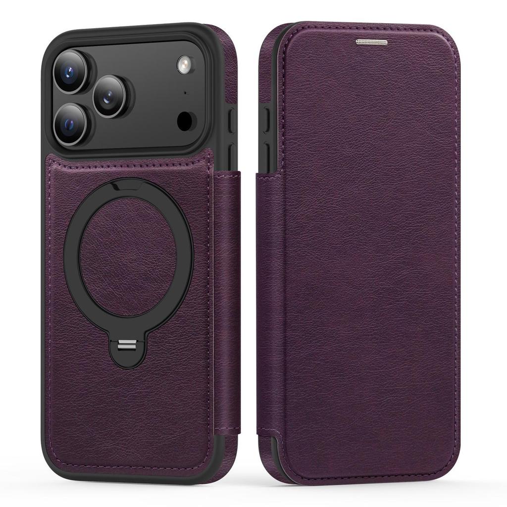 Apple iPhone 17 Pro Max/16/15 Pro Magnetic Flip Leather Case with Stand & Anti-Theft Brush