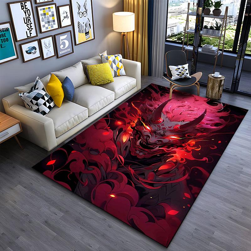 "Fiery Demon Mask Art Carpet" suitable as a non-slip mat for the living room or bedroom sofa