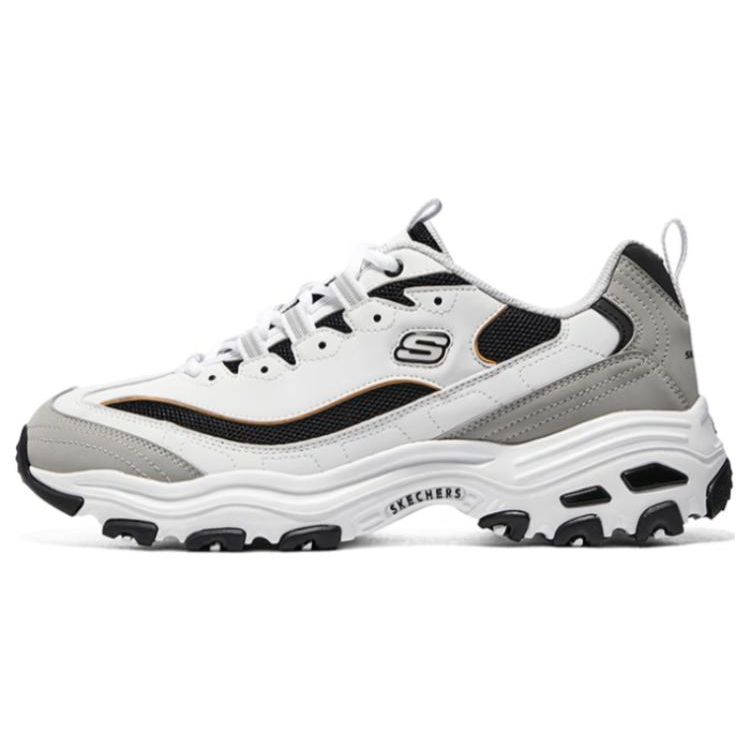Skechers Men's Black/White/Gold Dlites 1.0 Mesh Synthetic Leather Low Top Dad Shoes Sneaker Gray 894199-Wlgy Cm