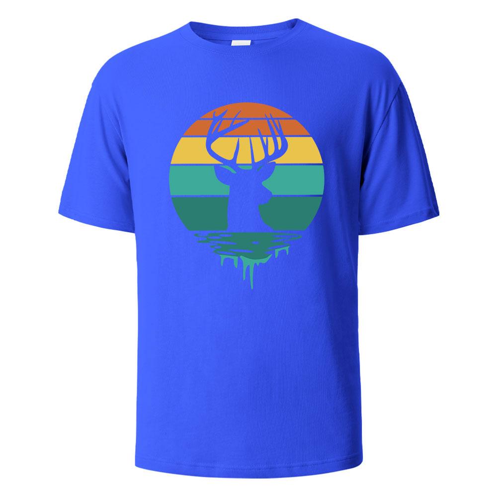 Deer Antlers Basic Printed Tshirts For Men 100 Cotton Summer Breathable Comfortable Tops ShortSleeved Oneck Men Clothing