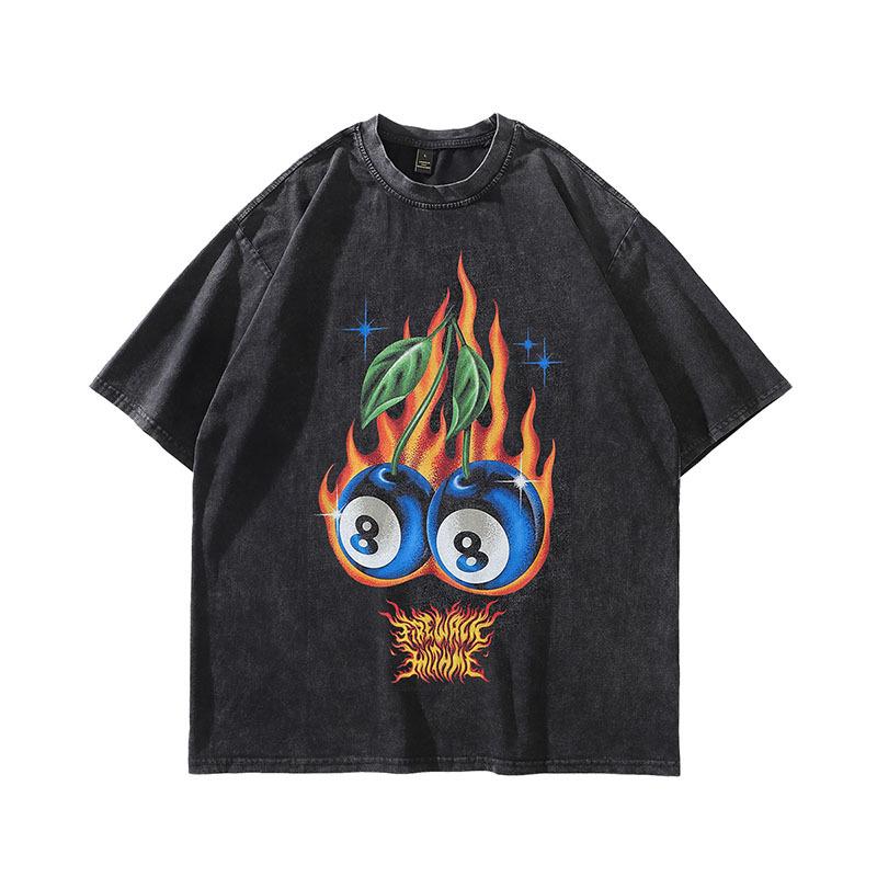 European And American High Street Hiphop Washed Short-Sleeved T-Shirt Men'S American Retro Old Loose Trendy Brand Half-Sleeved T-Shirt