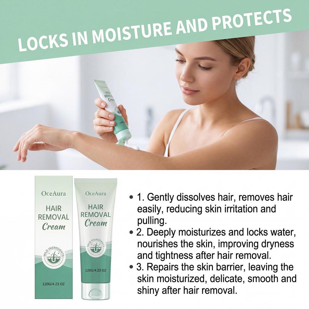 OCEAURA Refreshing Moisturizing Depilatory Cream for Smooth, Gentle, and Non-Irritating Hair Removal