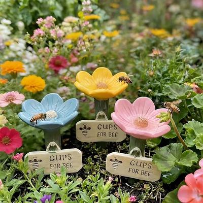 Flower Shaped Resin Bee Watering Station with Hummingbird Feeder Realistic Floral Design Non Slip Center for Garden Yard Balcony