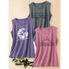 Three-piece Set of Women's Casual Sporty Tops with Landscape, Tree, Sun, and Mountain Peak Prints In a Fashionable Retro Style, Round-neck Tank Tops