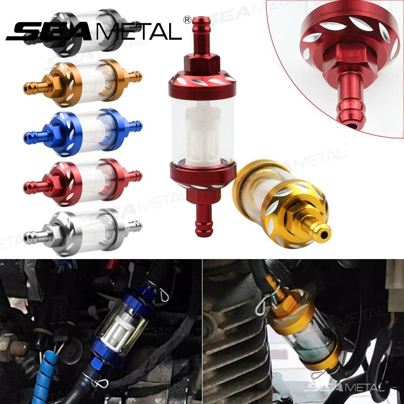 SEAMETAL Universal 8mm Gas Fuel Filter CNC Aluminum Alloy Glass Gas Fuel Gas Oil Filters for Motorcycle Dirt Pit Bike ATV Quad