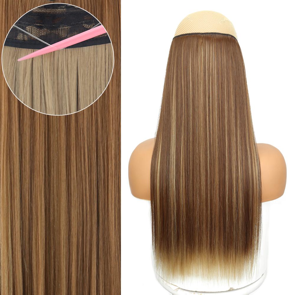 MERISIHAIR Lange glatte schwarze Haarverlängerungen für Frauen ohne Clips, Kunstfaser, natürliche Alltagskleidung, Cosplay-Haarteil, glattes Haar