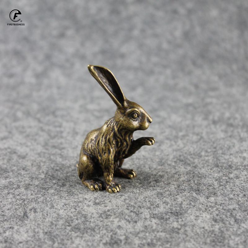 brand new Antique Copper Zodiac Cute Rabbit Statue Ornaments Vintage Solid Brass Animal Mini Figurine Tea Pet Desk Decoration