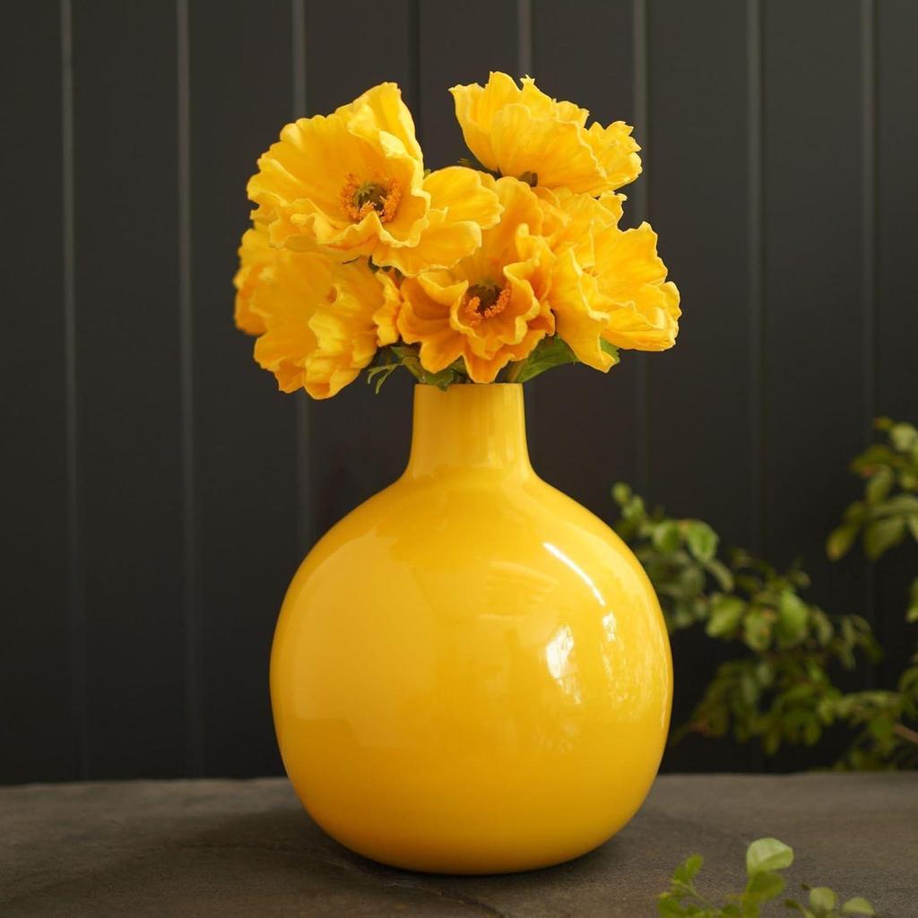 Metal Flower Vase for Home Dcor Living Room Office Wedding| Table Decorative Item for Festivals Birthday Sunshine Yellow 1Pcs
