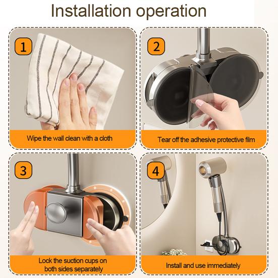 Universal Hair Dryer Holder 360 Degree Rotating Hands-Free Adjustable Suction Cup Wall Mount