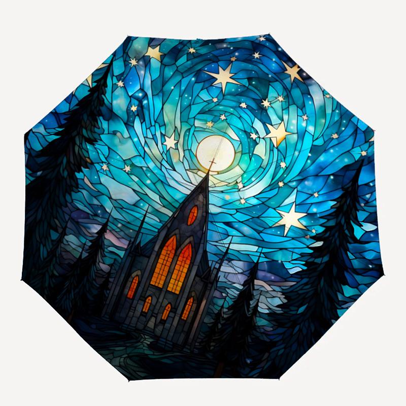 

1pc Stained Glass Church Folding Umbrella, Durable, Suitable for Outdoor Activities or Rain, Suitable for Commuting yy251027146