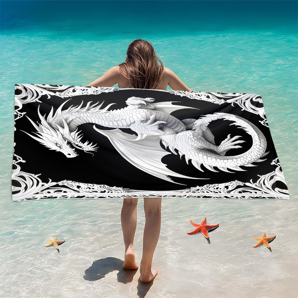 Gothic White Dragon Beach Towel Patterned Sunscreen And Windproof Suitable For Swimming Pool Camping Travel Blanket