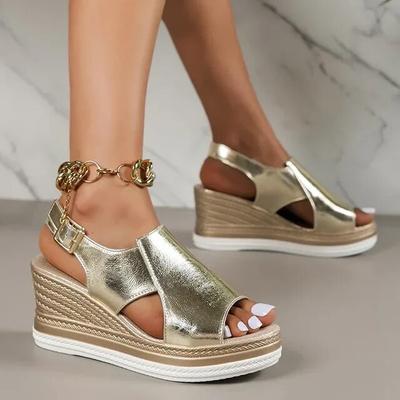 Peep Toe Keil Sandalen Frauen Sommer Zurück Schnalle Plattform Sandalen Frau Mode Dicke Sohle Alias ​​Römischen Schuhe
