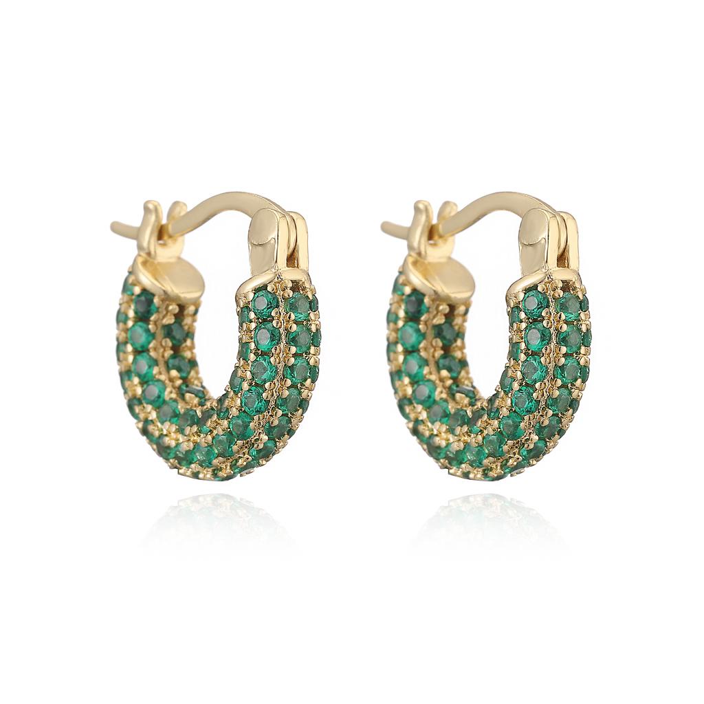 HECHENG,Bohemian Style Colourful U-Shape Zirconia Earrings Women's Fashion Sweet Romantic Style Jewellery Accessories 1 Pair