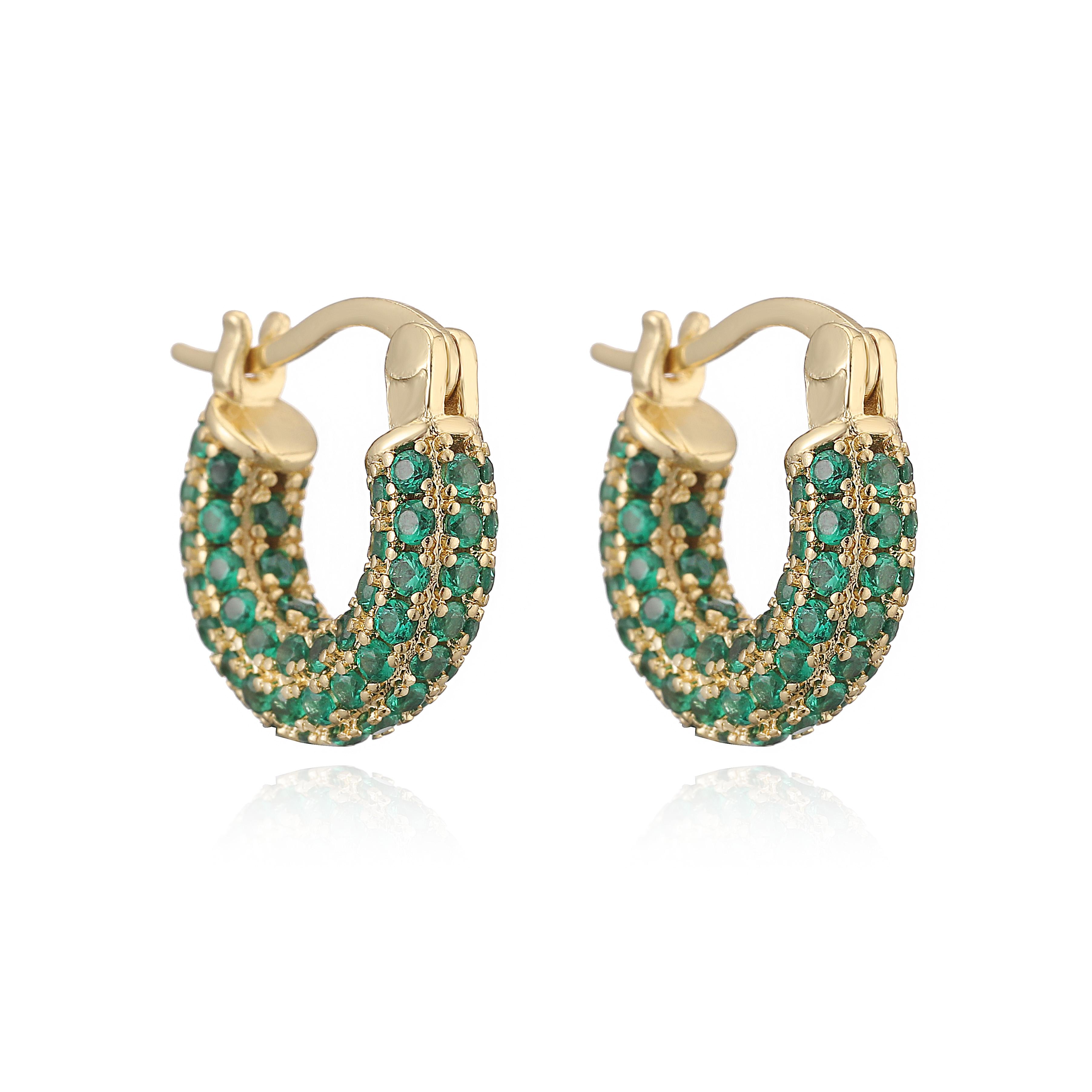 HECHENG,Bohemian Style Colourful U-Shape Zirconia Earrings Women s Fashion Sweet Romantic Style Jewellery Accessories 1 Pair Other зелёный