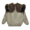 Horns Buckle Big Fur Collar Hooded Cotton-padded Jacket Women's Short Workwear Parkas