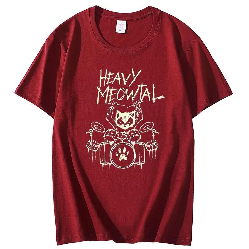 Men Tees Heavy Meowtal Cat Metal Music Gift Idea Funny Pet Owner T-Shirt Latest Printed Tops Shirt Cotton T Shirts for Boys Geek