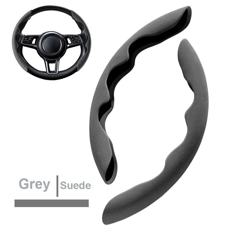 2Pcs Car Steering Wheel Cover Antiskid Four Seasons Universal Carbon Fiber Silicone Suede Protective Decorative