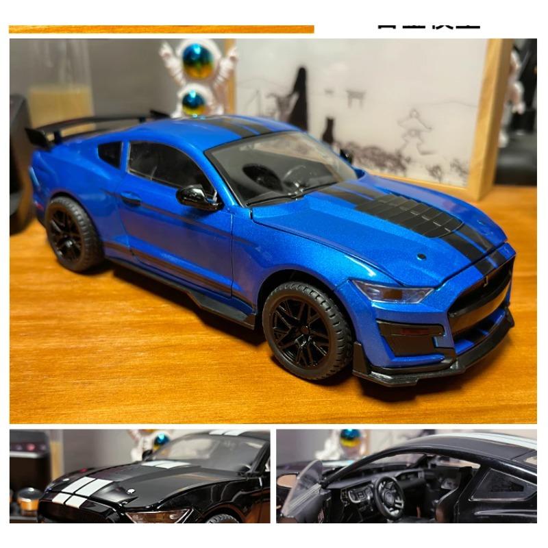 Large 1/18 Ford Mustang GT500 Miniatures Alloy Diecast Metal Vehicle Model Collectibles Sound Light Toys Car Gifts for Kids Boys