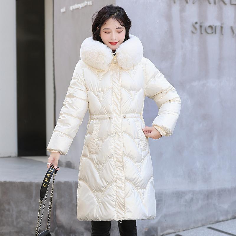 

Осень/зима женская однотонная яркая теплая длинная женская куртка со свободной талией и мягкой подкладкой M бежевый