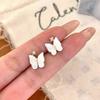 Korean Style Diamond Inlaid Mother-of-Pearl Butterfly Stud Earrings - Light Luxury, Exquisite and Versatile.