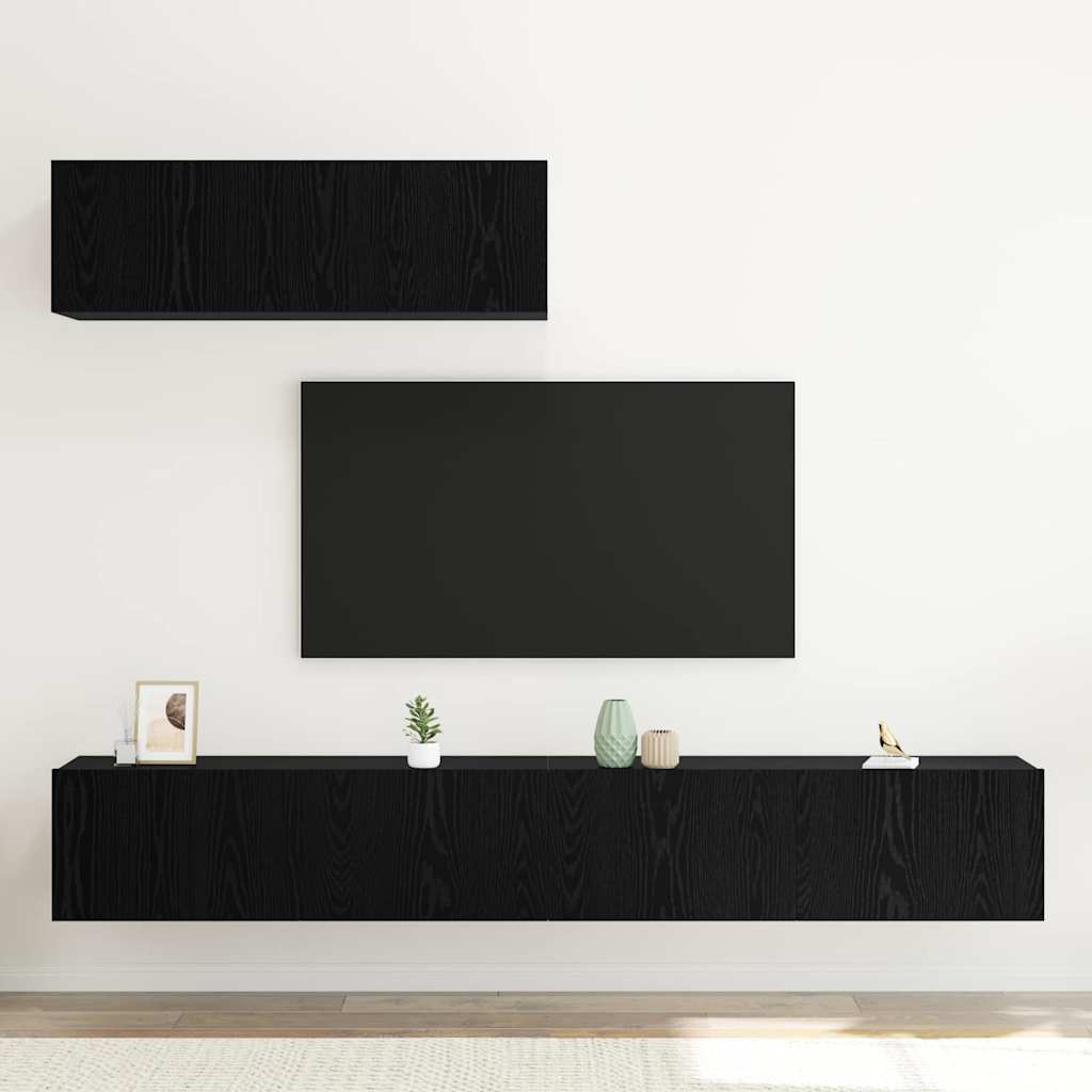 TV Cabinet Set 3 pcs Black Oak Effect Wood Based Material