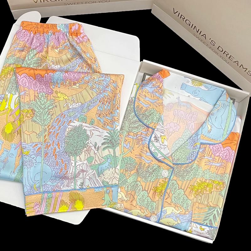 Spotted Leopard Print Pajama Set for Women Idyllic Style Long Sleeve Pant Female Lounge Autumn Winter Cartoon Sleepwear