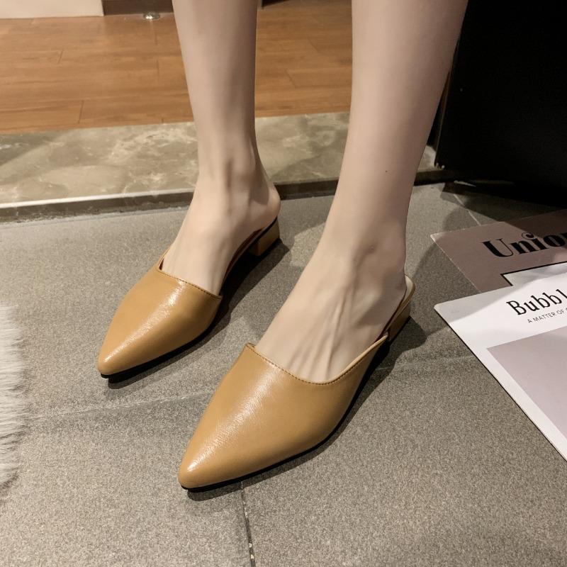 Fashion Women's Mid-heel Baotou Sandals Spring New Pointed Head Shallow Mouth Soft Sole Anti-slip Wear-resistant Slippers