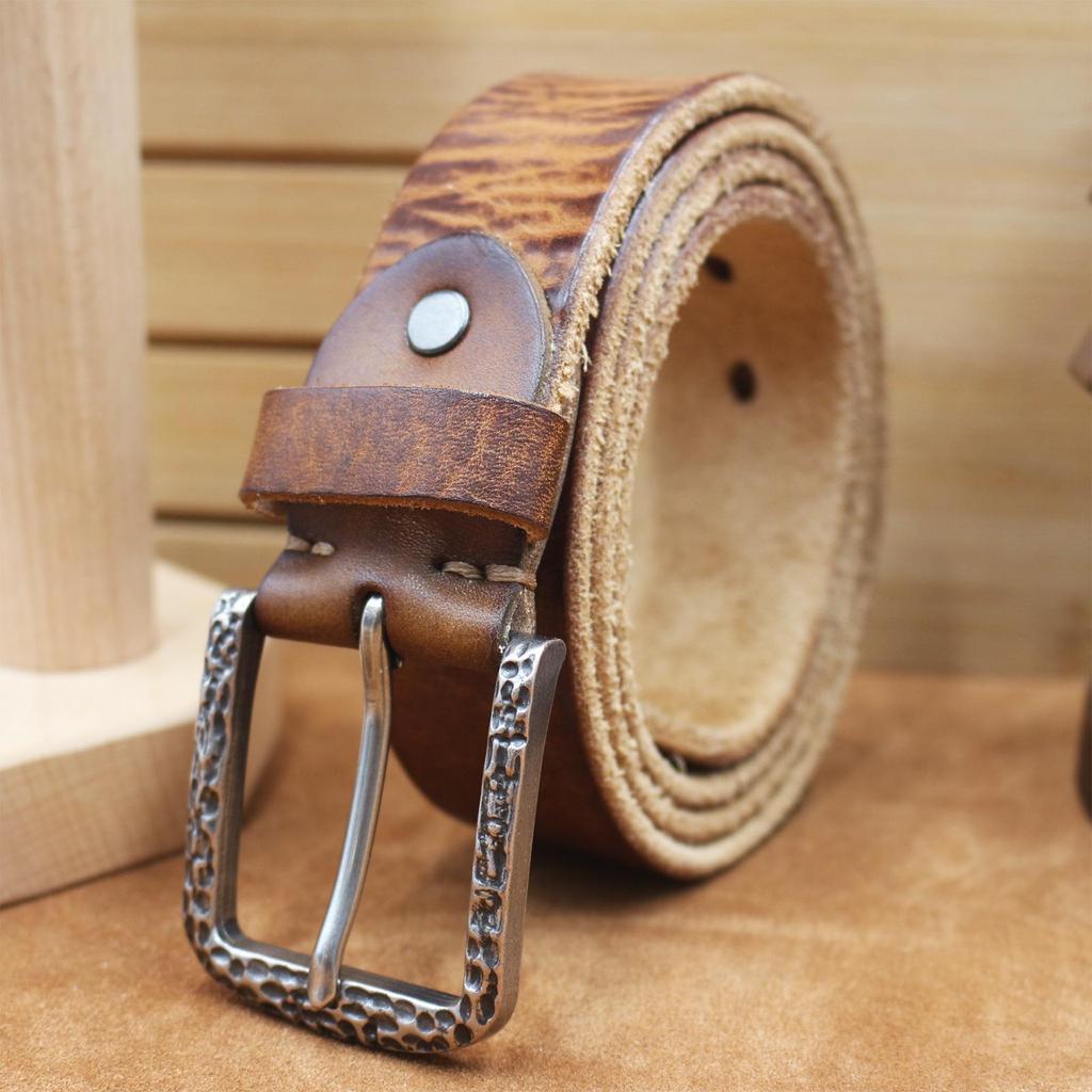 Retro Korean Style Distressed Genuine Cowhide Belt for Men